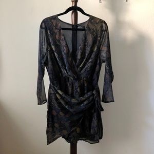 Akira Snakeskin Long Sleeve Draped Dress